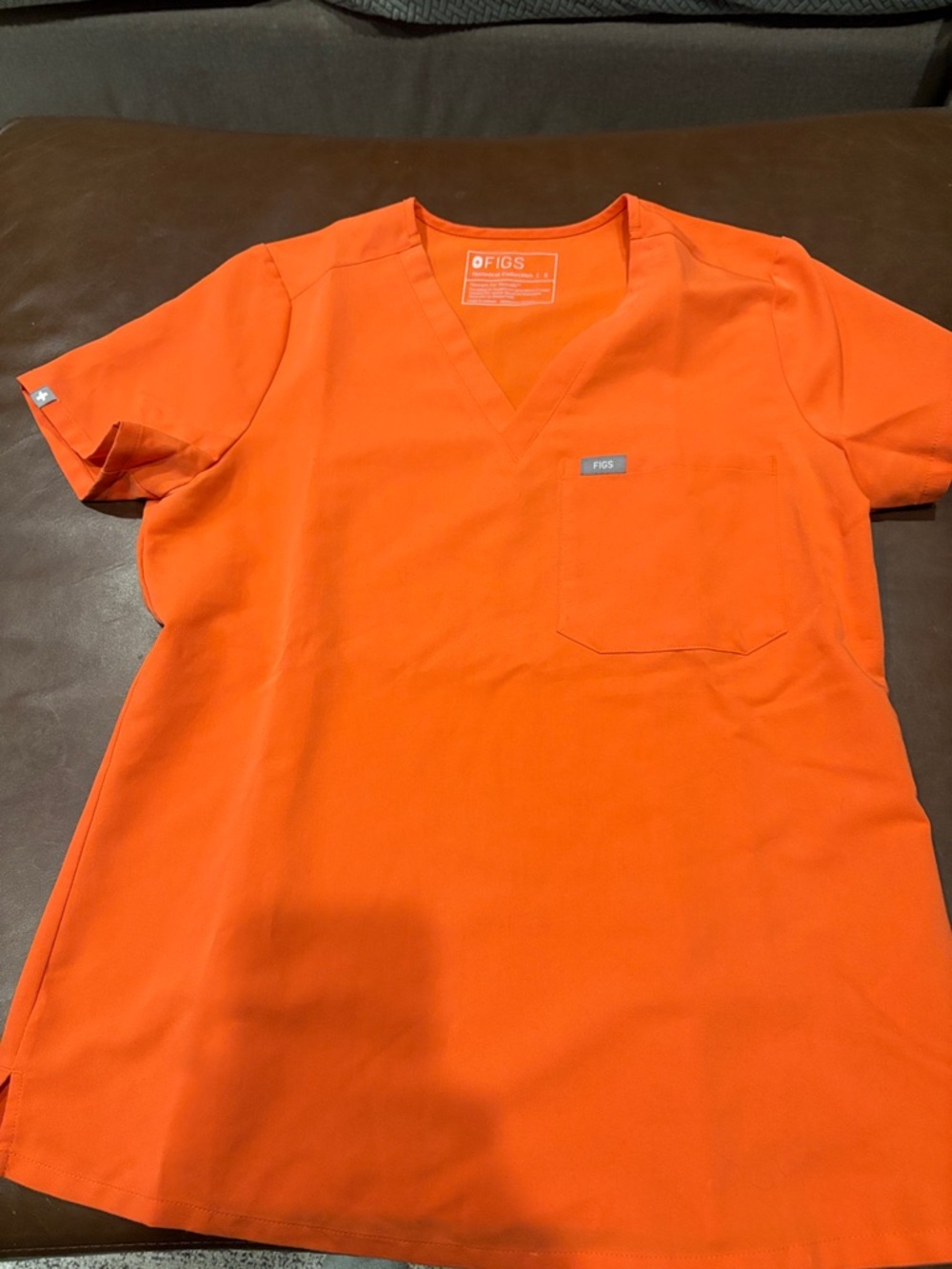 Figs Women’s Short Sleeve V-Neck Top in Orange